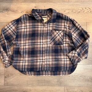 Scotch Soda Amsterdam Plaid Flannel Shirt Womens XXL Blue Pink Brown Button Down